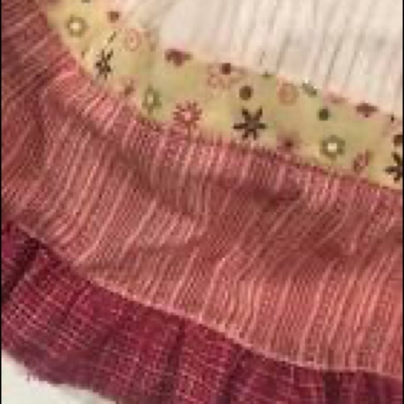 Baby Martex Blossoms Boho Crib Dust Ruffle Skirt Pink Cranberry Sage Ruffles - Picture 2 of 6
